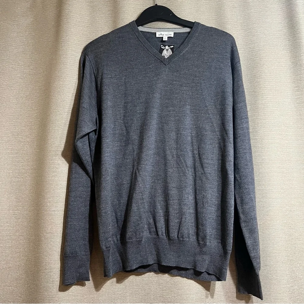 Peter Millar Gray Merino Silk Blend V-Neck Sweater - Large Golf‎ Preppy